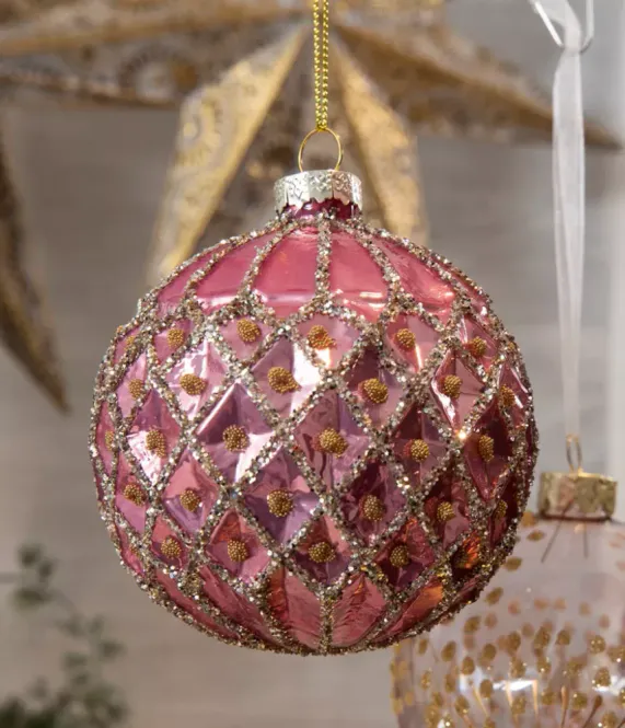 Hovedbilde Julekule Rosa/sølv glitter