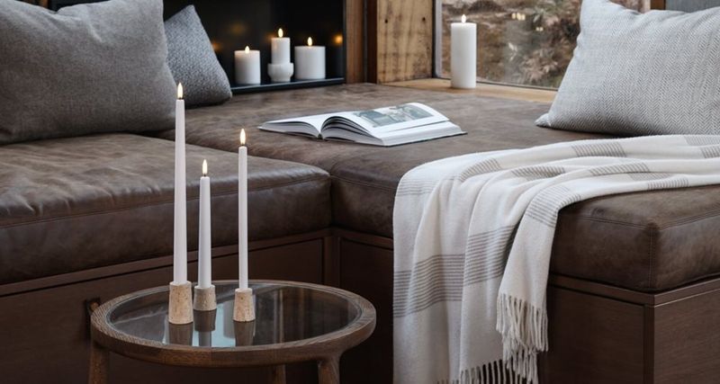Travertine Candleholder (Mini Taper) M 2-pack W2,8 x H4,8 cm