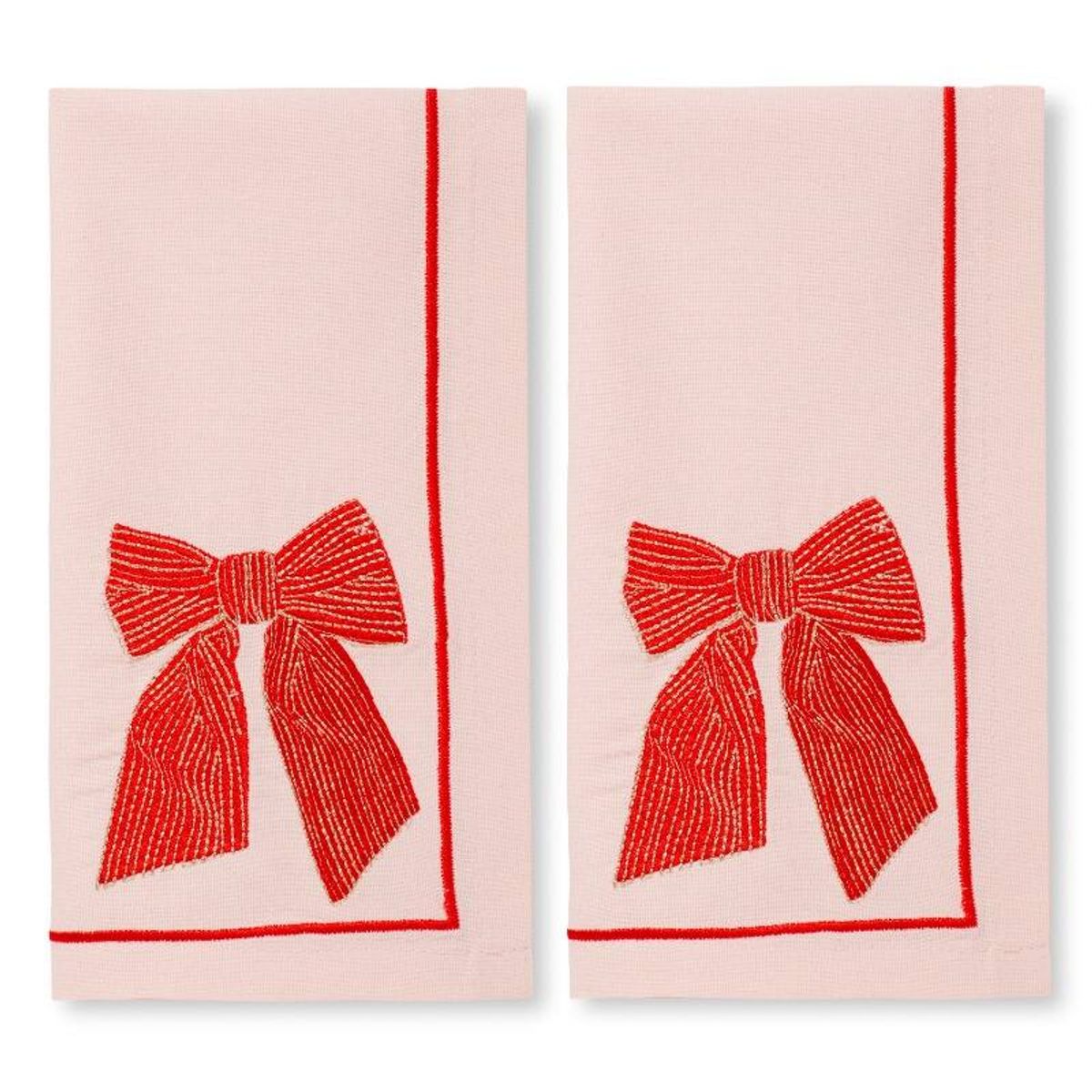 Embroidered napkins bow soft pink 45cm Pack of 2