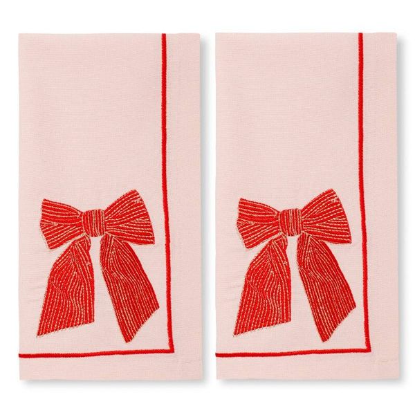 Hovedbilde Embroidered napkins bow soft pink 45cm Pack of 2