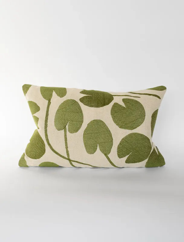 Water Lilies Embroidered Cushion Cover, Green