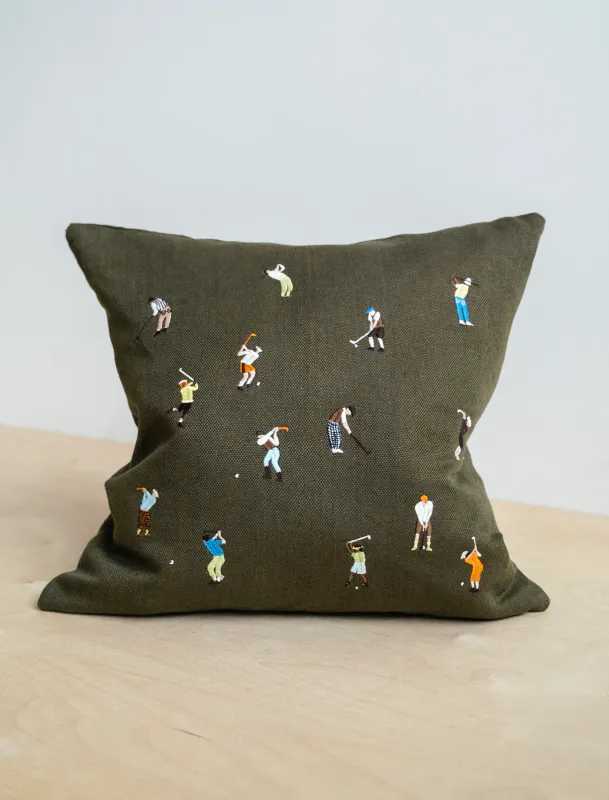 Golfers Embroidered Cushion Cover