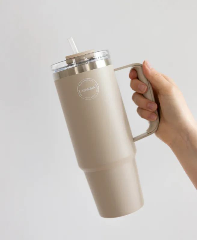 Thermo Cup with Straw - Cream Beige - 885ml