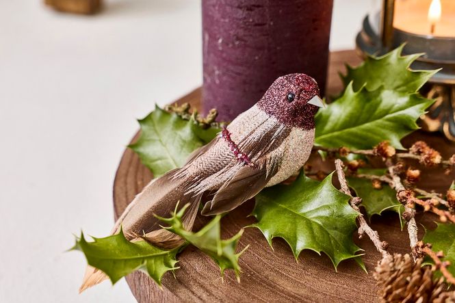 Hovedbilde Fugl 13cm Bordeaux/Natur med klype