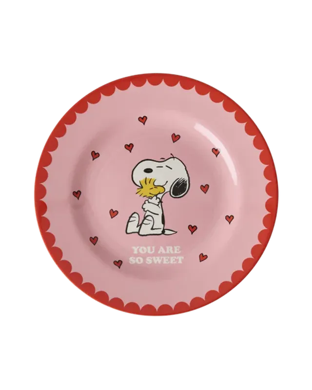 Round Side Plate - Pink - Snoopy Print