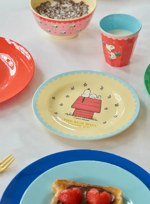 Round Side Plate - Cream - Snoopy Print
